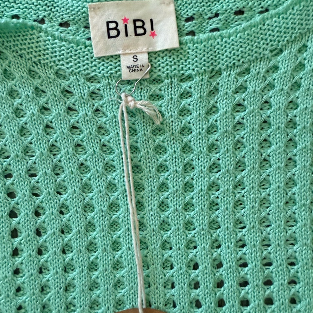 BiBi Light Green Open Knit Sweater NWT - Picture 6 of 8